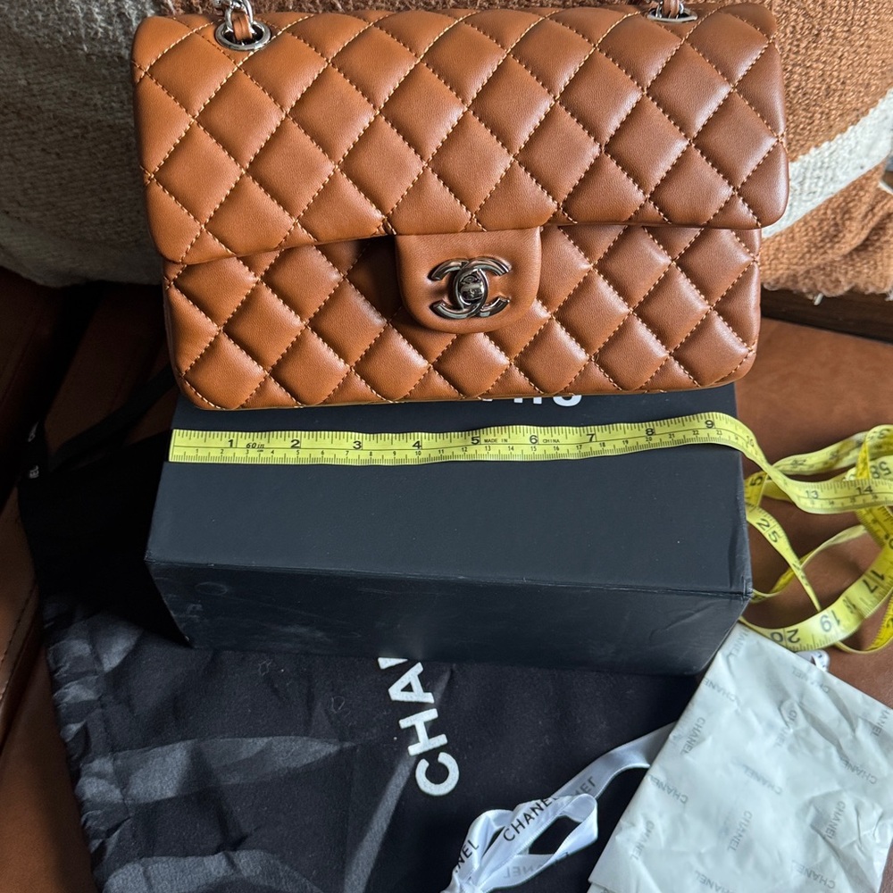 Brown Quilted Leather Shoulder Bag with silver Hardware